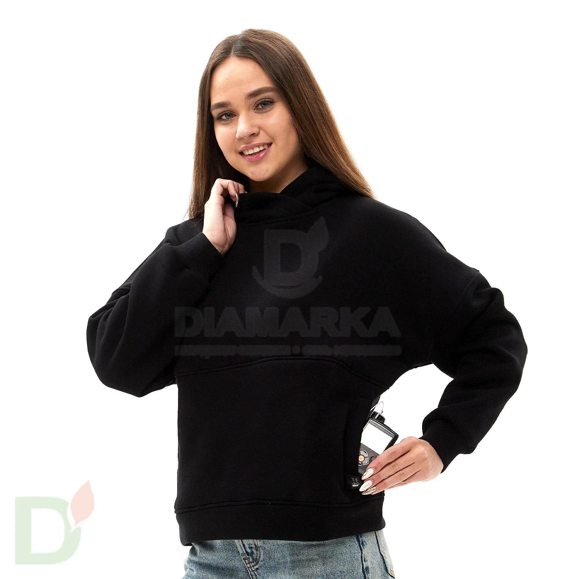 Худи утепленное Pocket Stories с карманом для инсулиновой помпы на молнии, Черное