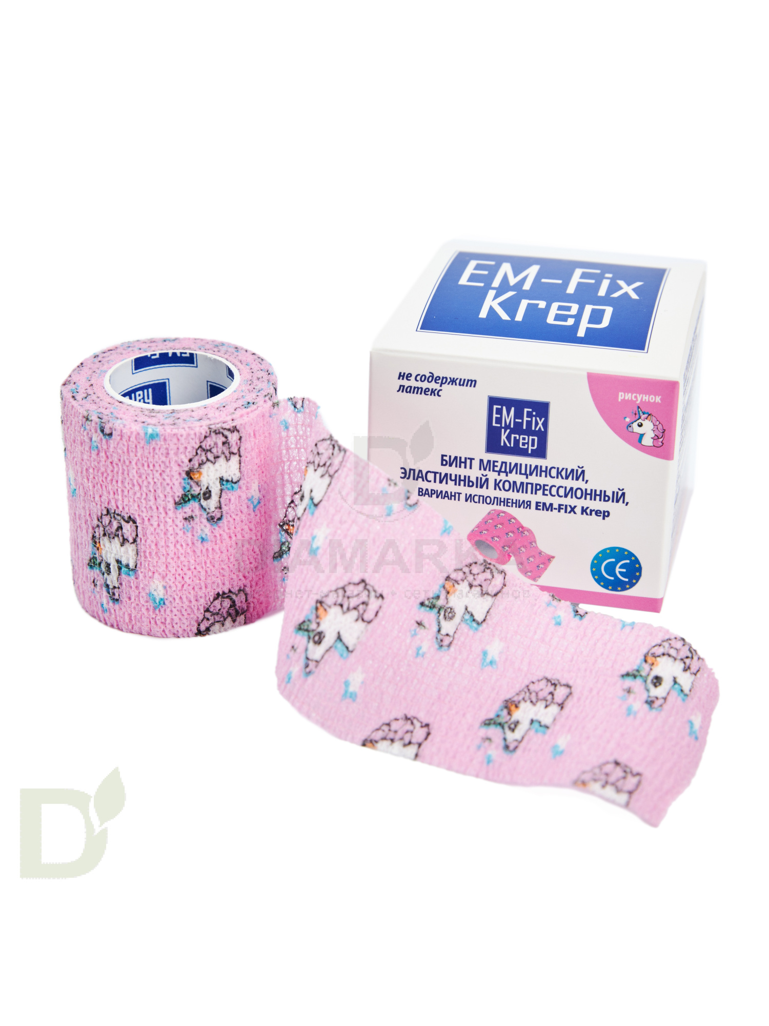 Бинт самофиксирующийся EM-Fix krep Розовый с единорогом, 5см*4,5м в интернет-магазине