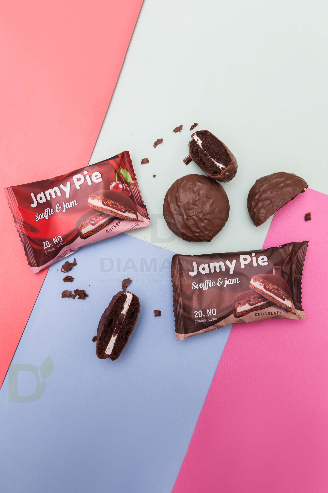 Печенье Ё/батон Jamy Pie протеиновое с суфле и джемом Вишня 60гр