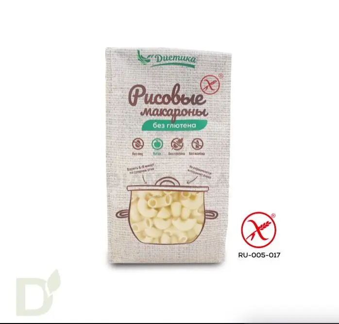 Макароны безглютеновые рисовые Диетика Рожок большой 250г